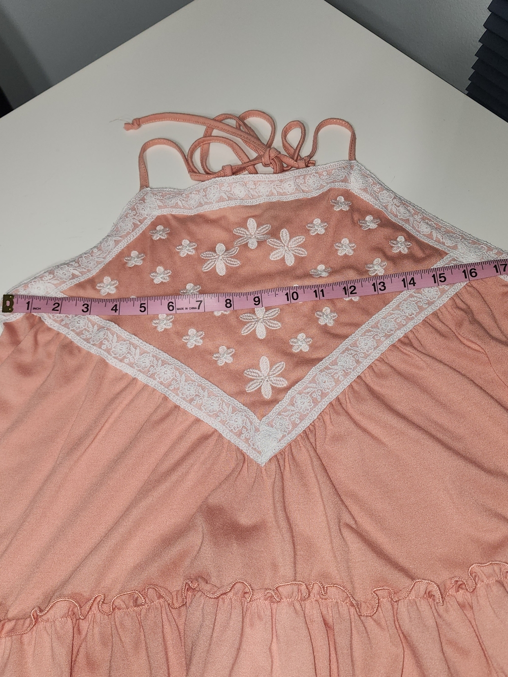 Embroidered Floral Lace Trim Peach Pink Halter Camisole Size L Babydoll - Picture 7 of 9